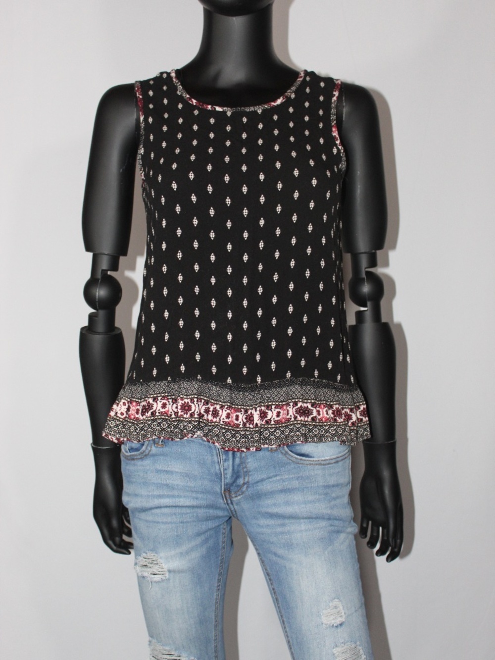 Knox Rose Black Print Ruffled Top, Size S